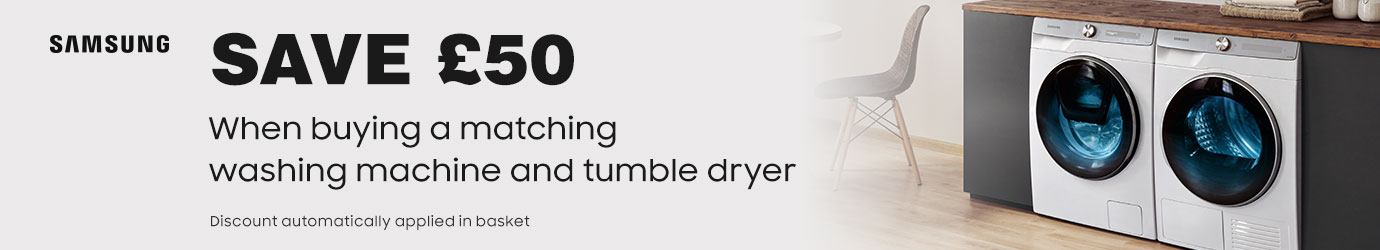 Save £50 when buying a matching Samsung washing machine and tumble dryer