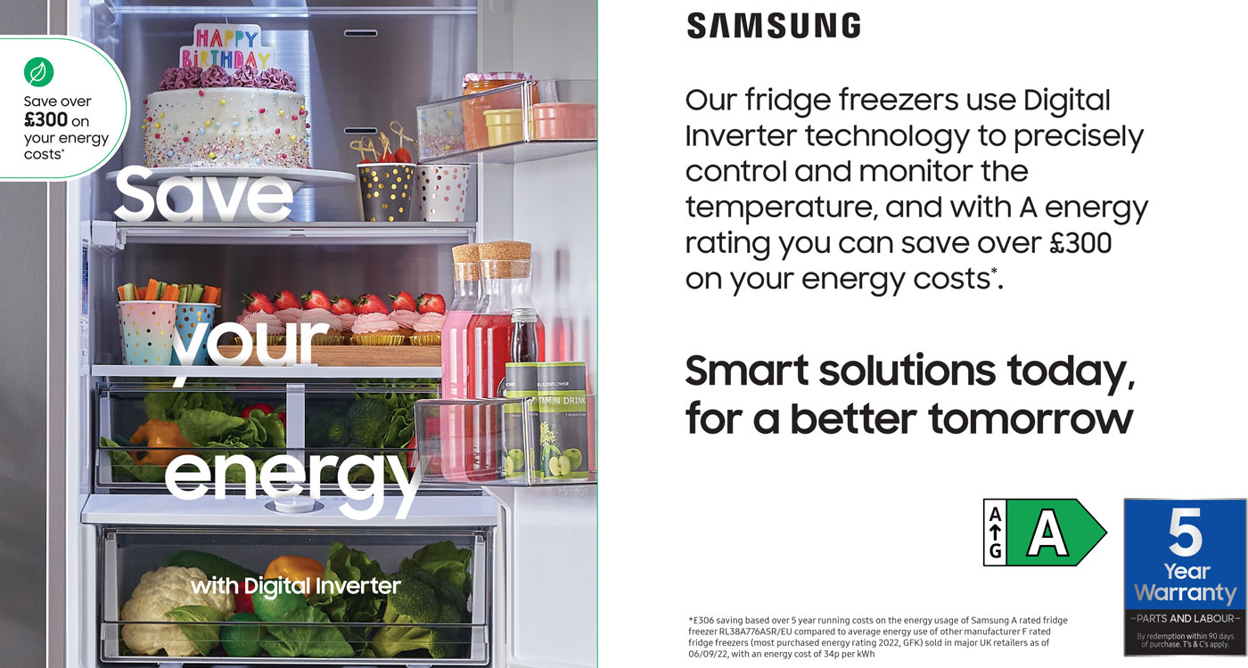 Save upto £300 per year on energy usage with Samsung fridge freezers