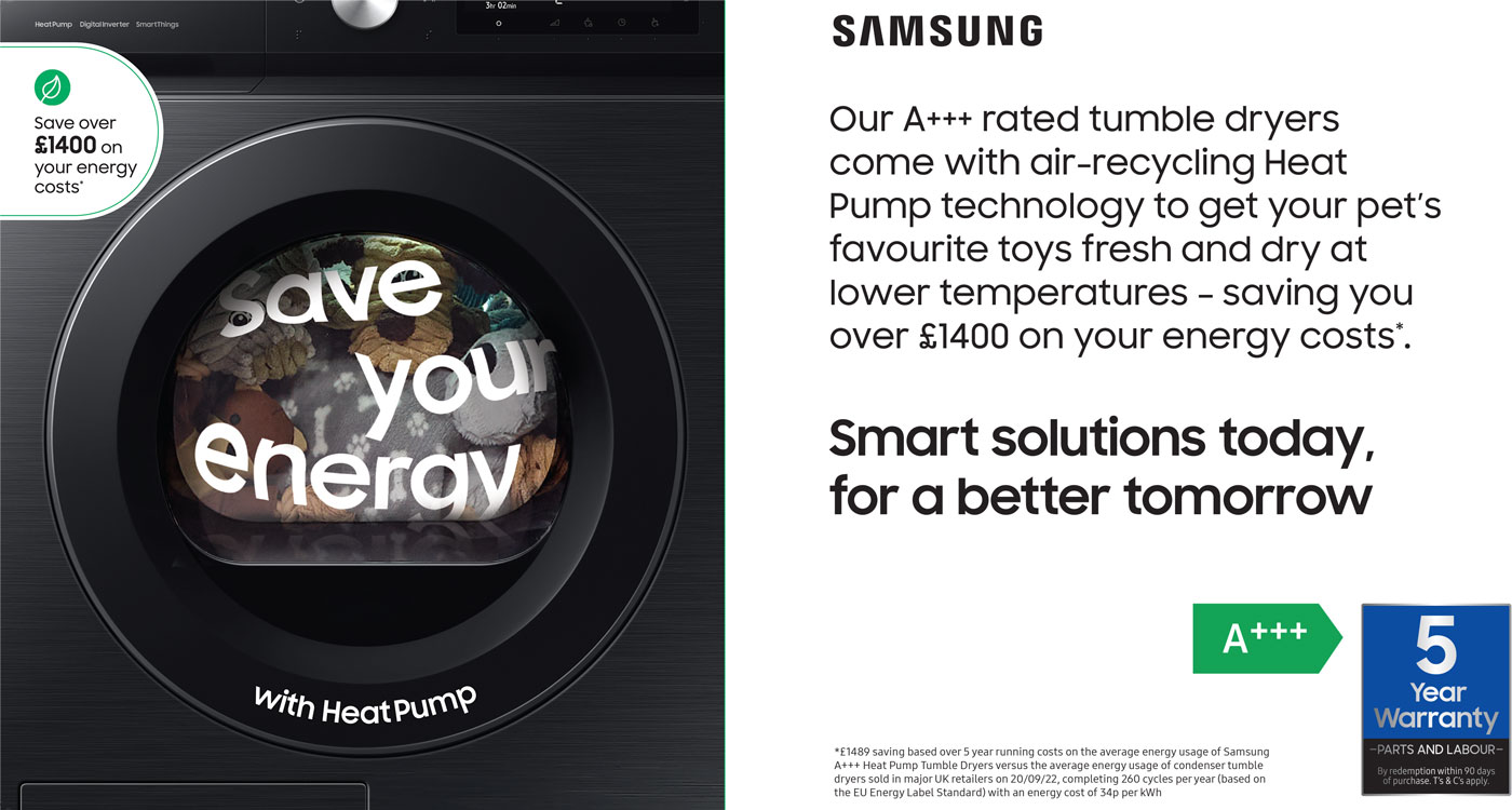 Save upto £1400 a year on energy usage with Samsung tumble dryers